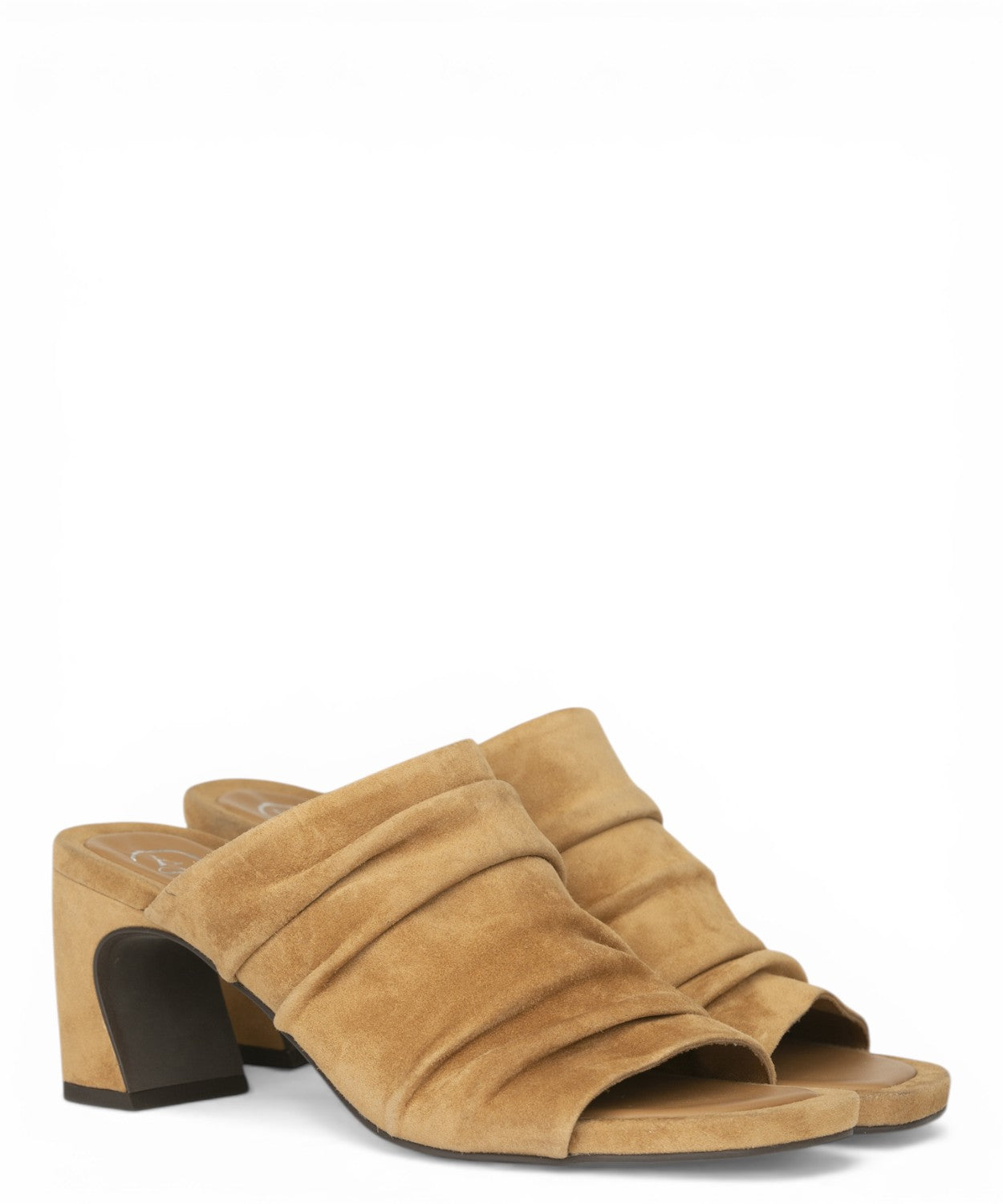 Eva Ash sandal with suede draping, 7.5 cm heel
