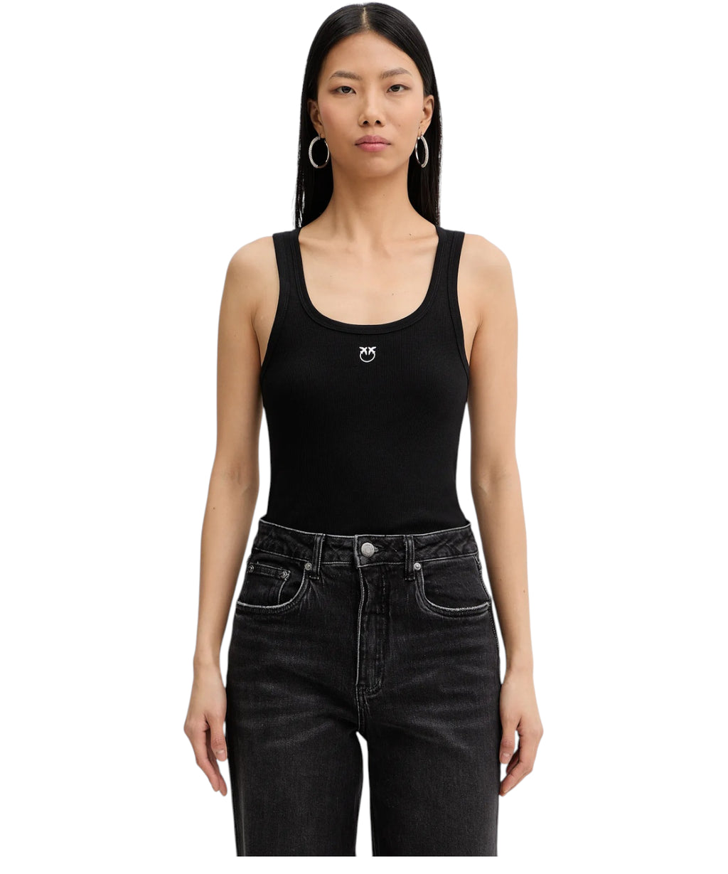 Camiseta sin mangas Calcolatore en algodón stretch PINKO con logo Love Birds