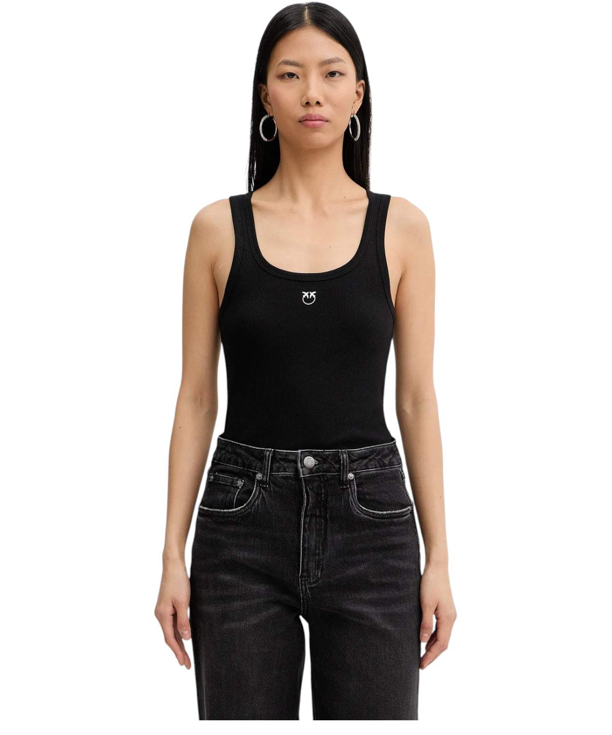 Canotta Calcolatore in Cotone Stretch PINKO con Logo Love Birds