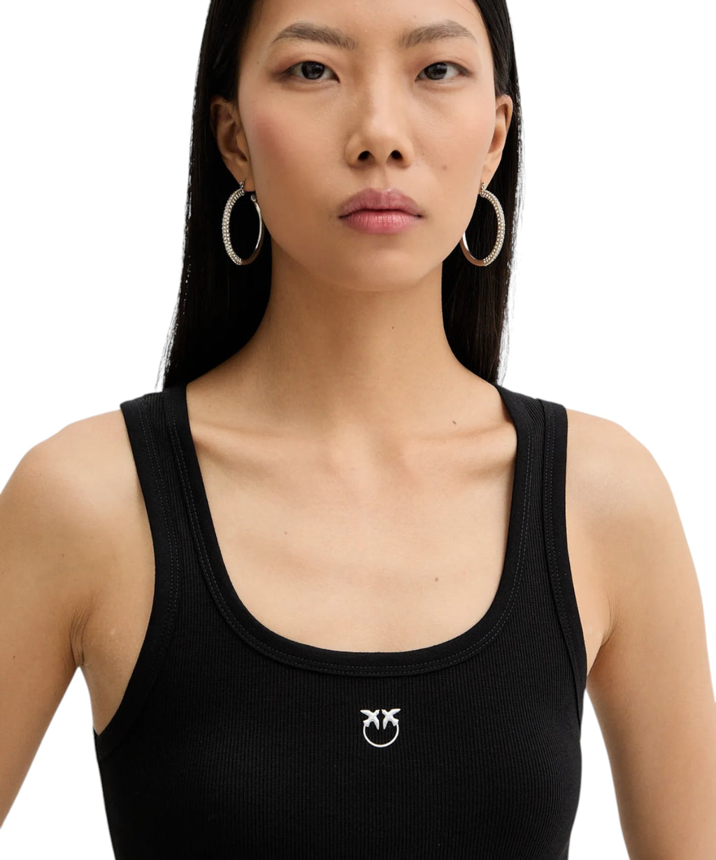 Camiseta sin mangas Calcolatore en algodón stretch PINKO con logo Love Birds