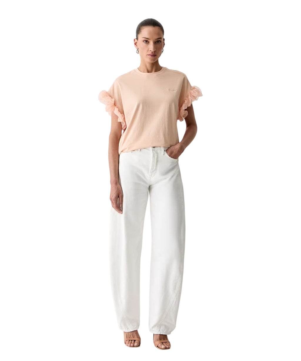 Twinset Stretch Cotton T-Shirt with Puff Tulle Sleeves