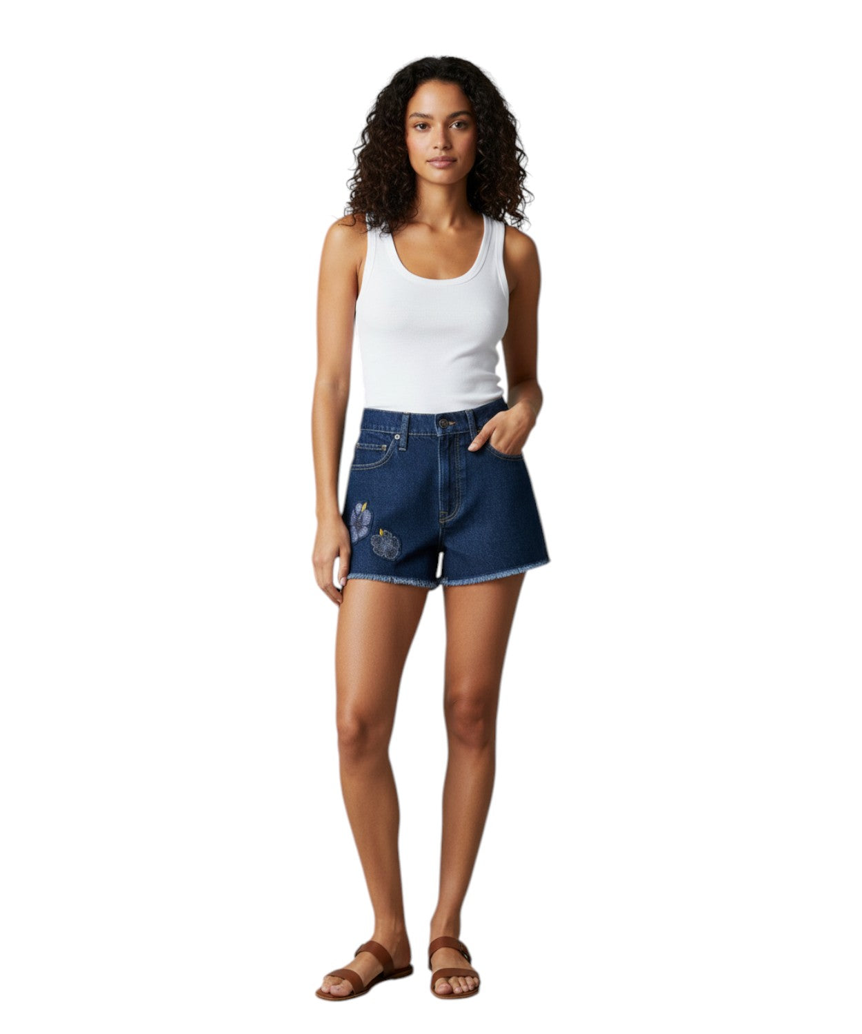 Musa Denim Shorts with Floral Patches and Beads