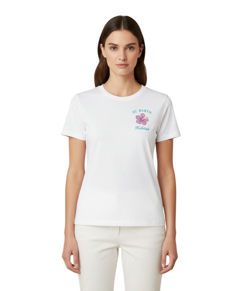 Emilie MC2 Saint Barth T-shirt with Rhinestone Embroidery