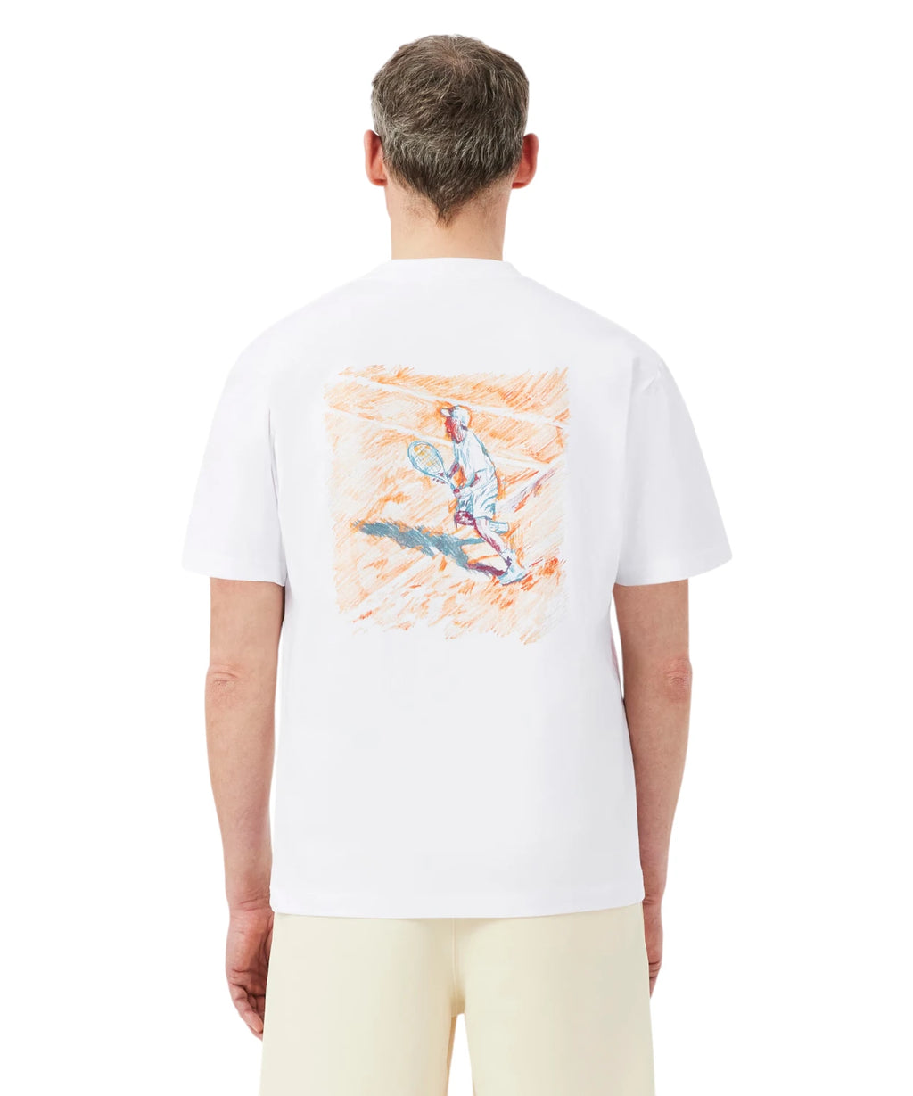 Camiseta Lacoste de corte relajado en algodón con estampado de tenis