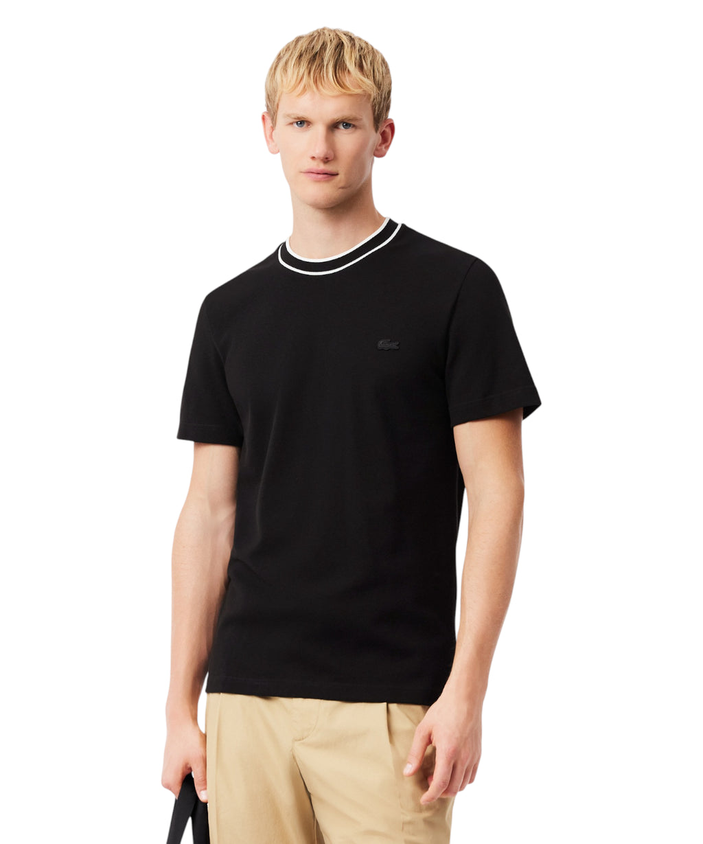 Lacoste Stretch Piqué T-Shirt with Striped Collar
