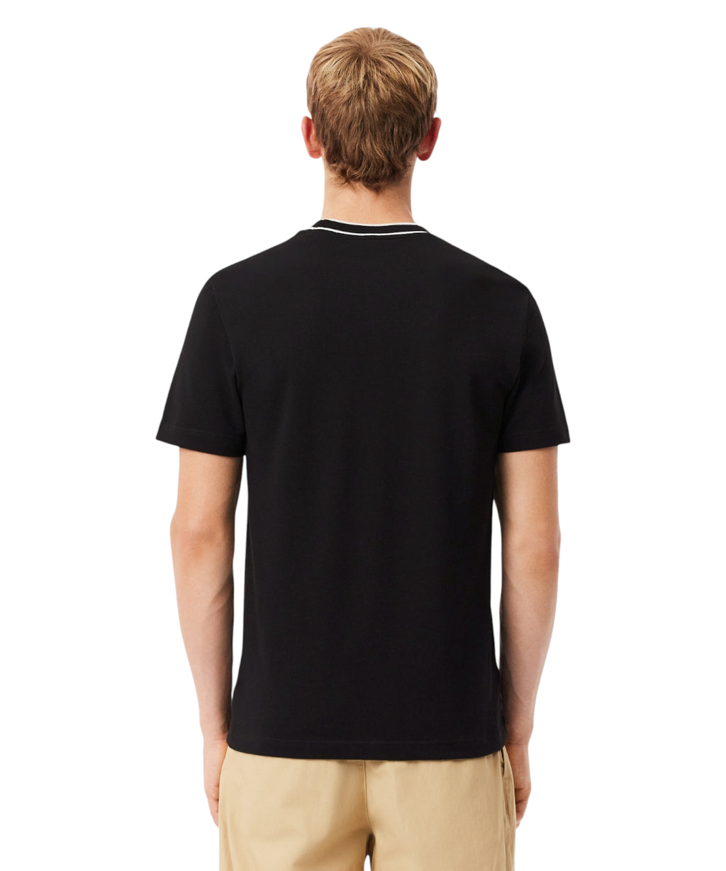 Lacoste Stretch Piqué T-Shirt with Striped Collar