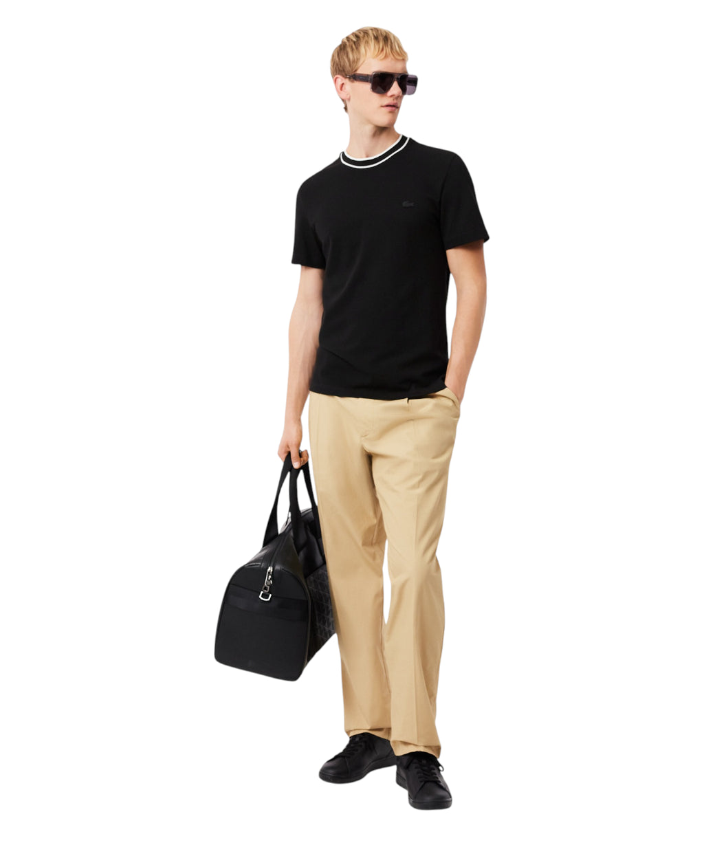 Lacoste Stretch Piqué T-Shirt with Striped Collar