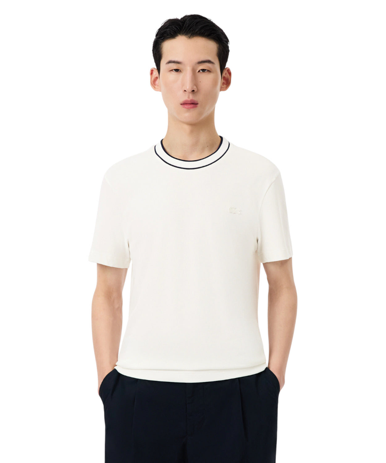 T-shirt Lacoste Piqué elasticizzato con colletto a righe