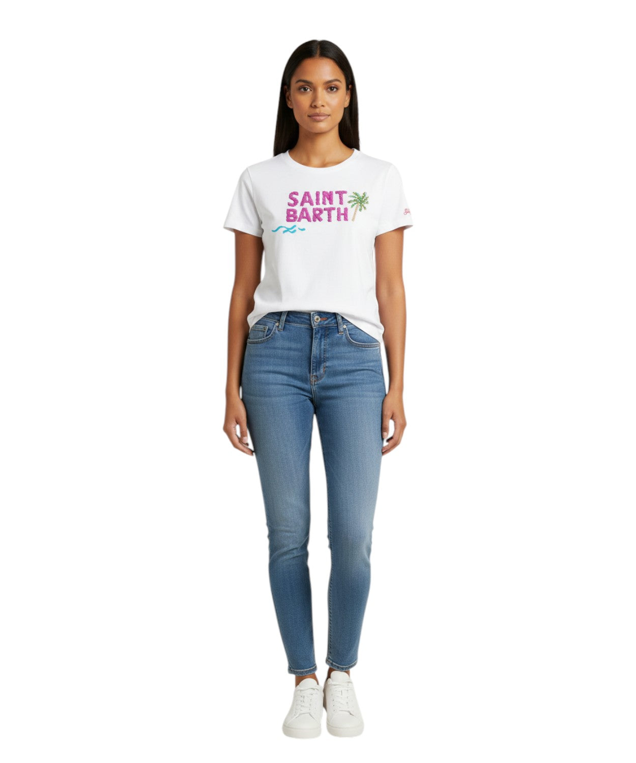 Emilie MC2 Saint Barth T-shirt with Logo Embroidery