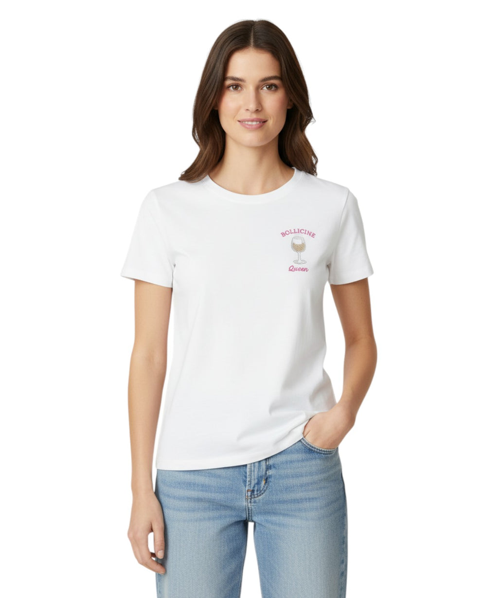 T-shirt Emilie MC2 Saint Barth z haftem i kryształkami Strass