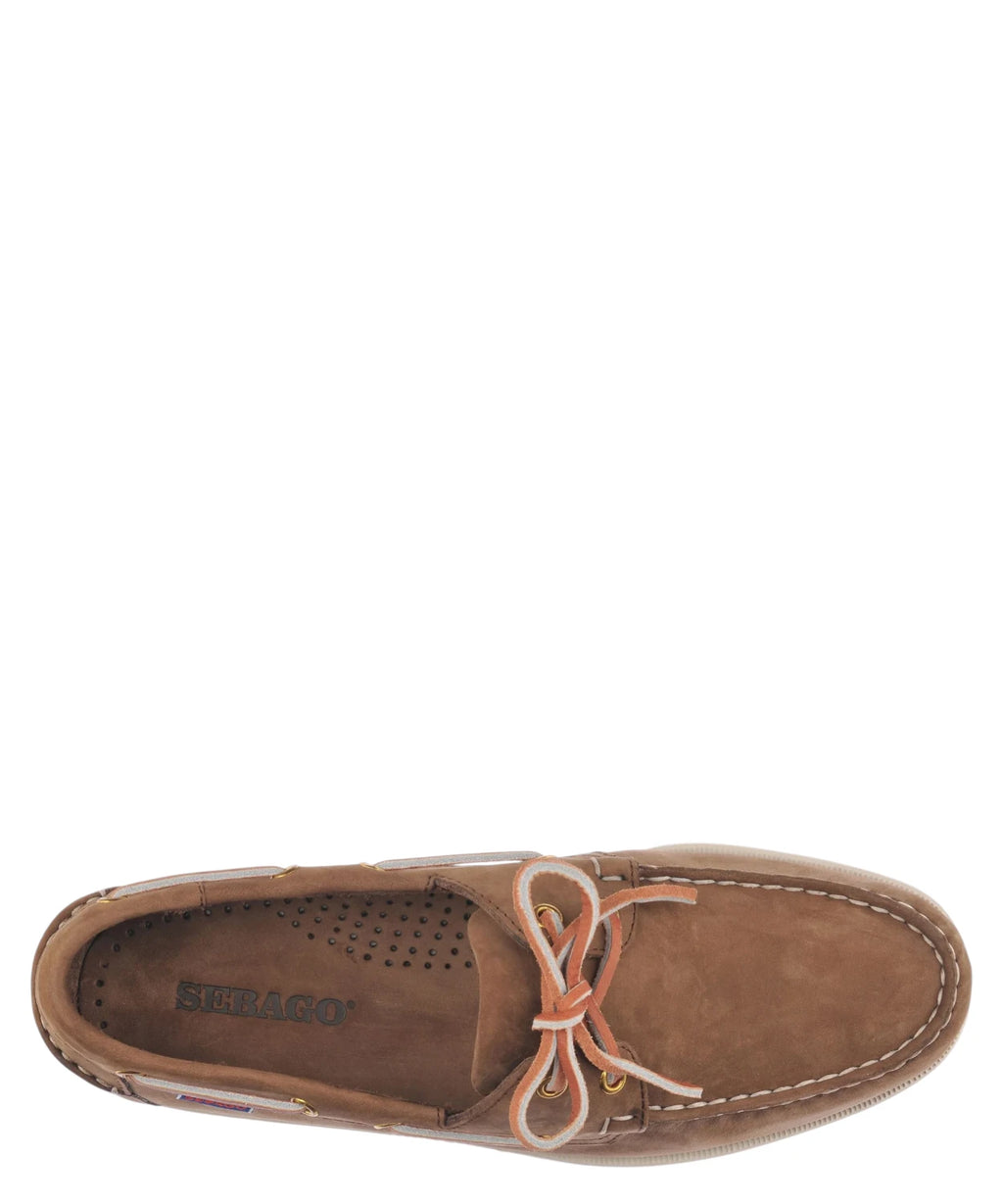 Sebago Docksides Portland Men's Boat Shoes in Nubuck Brown DK-Yellow Gold