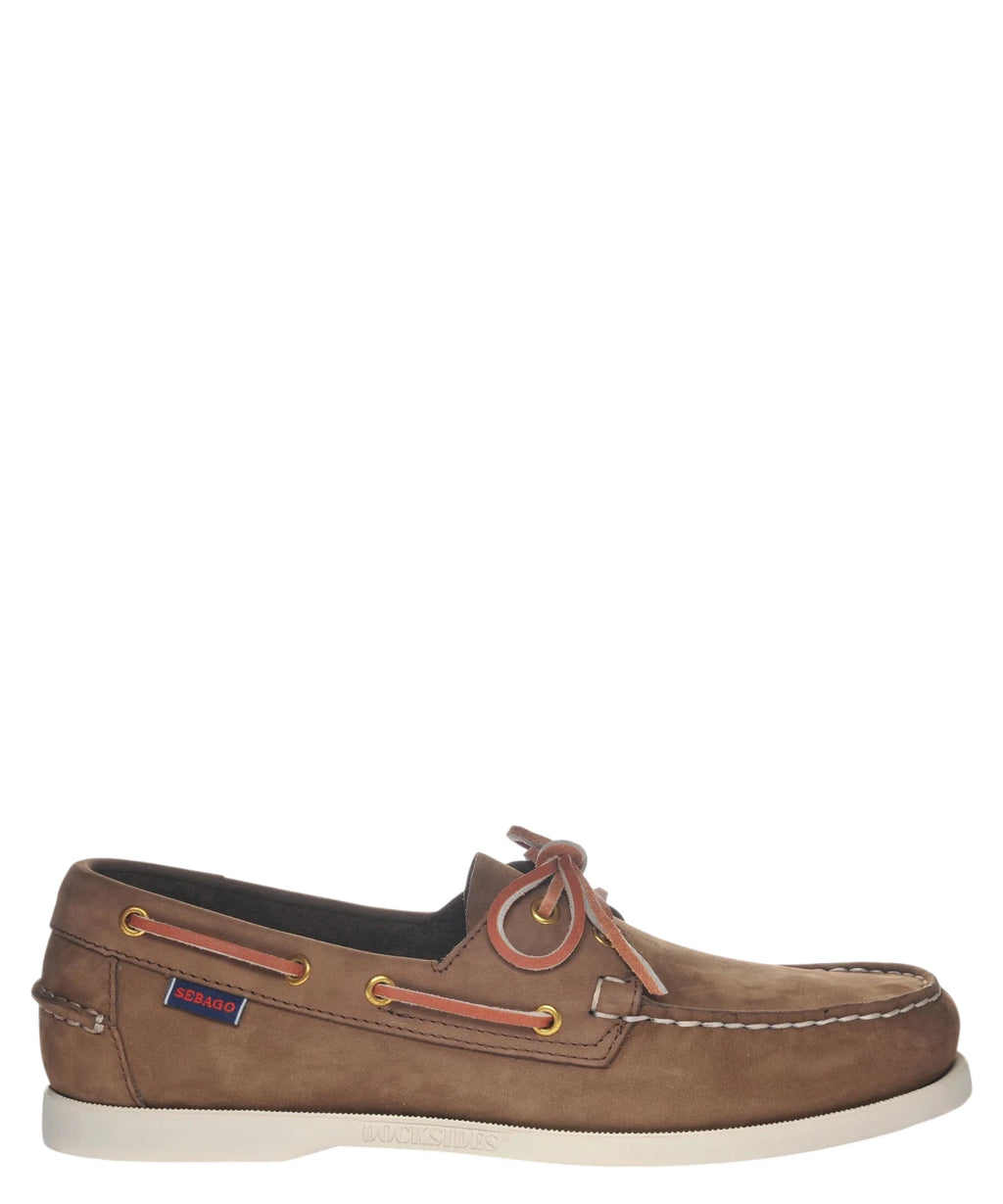 Sebago Docksides Portland Men's Boat Shoes in Nubuck Brown DK-Yellow Gold