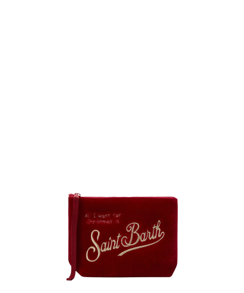Pochette Aline Velvet in velluto rosso – passante da polso e logo in strass-Mc2 Saint Barth-Pochette-Vittorio Citro Boutique