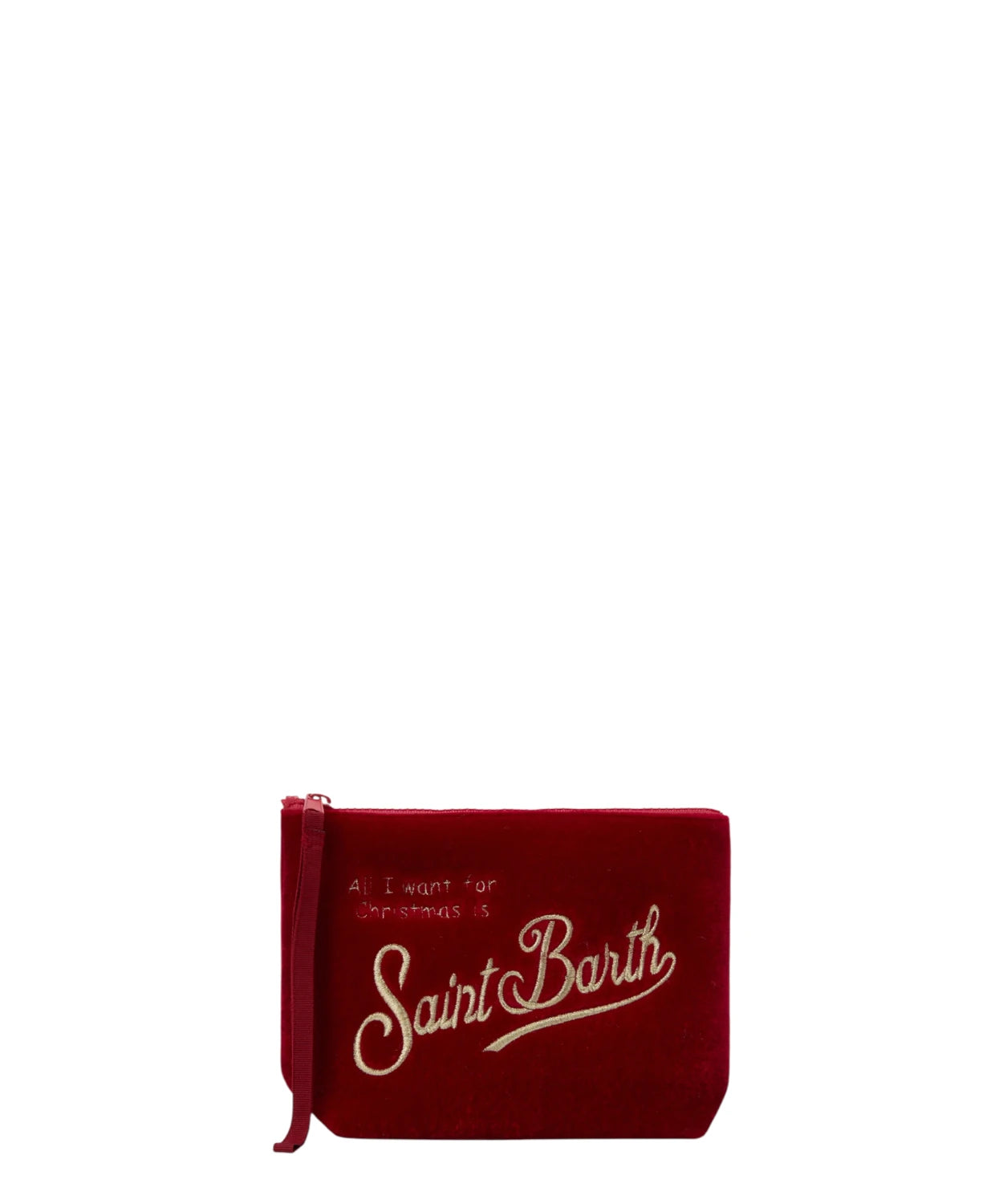 Pochette Aline Velvet in velluto rosso – passante da polso e logo in strass-Mc2 Saint Barth-Pochette-Vittorio Citro Boutique
