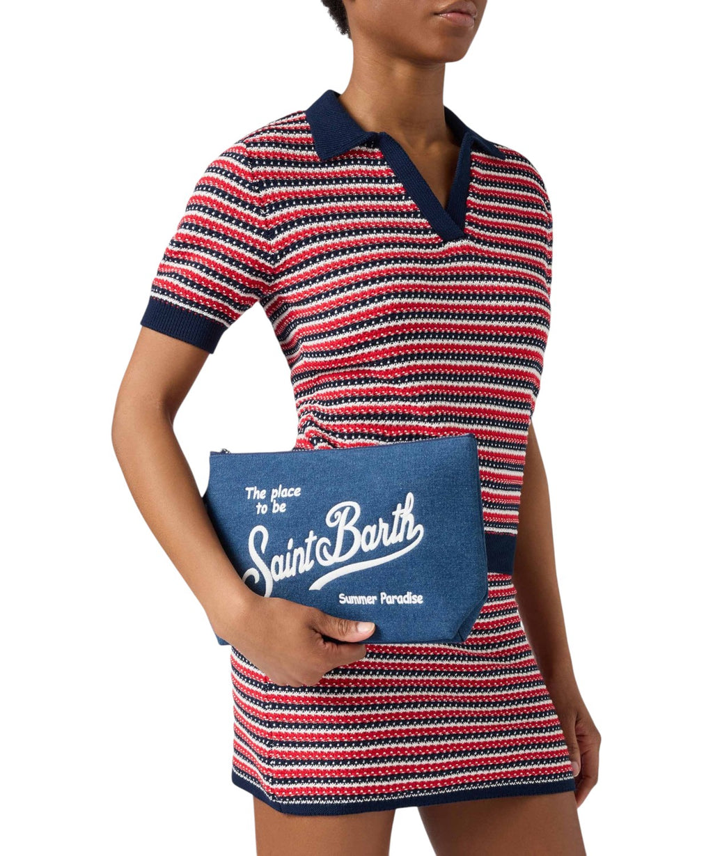 Aline MC2 Saint Barth Denim Pouch with Logo