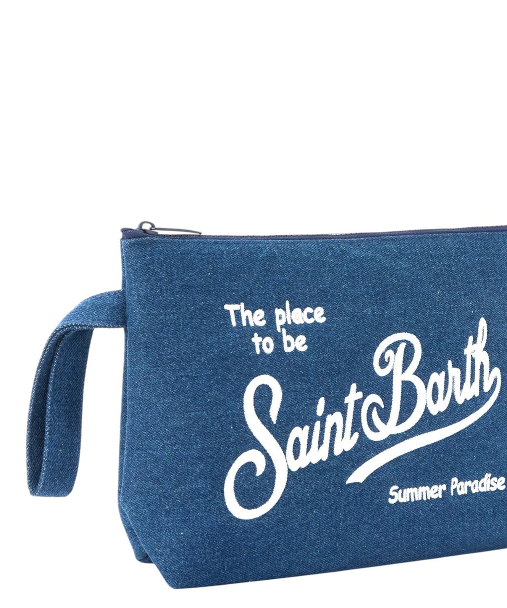 Aline MC2 Saint Barth Denim Pouch with Logo
