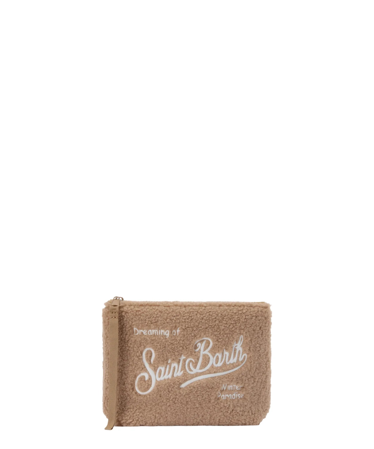 Pochette Aline Teddy in sherpa beige con passante da polso-Mc2 Saint Barth-Pochette-Vittorio Citro Boutique