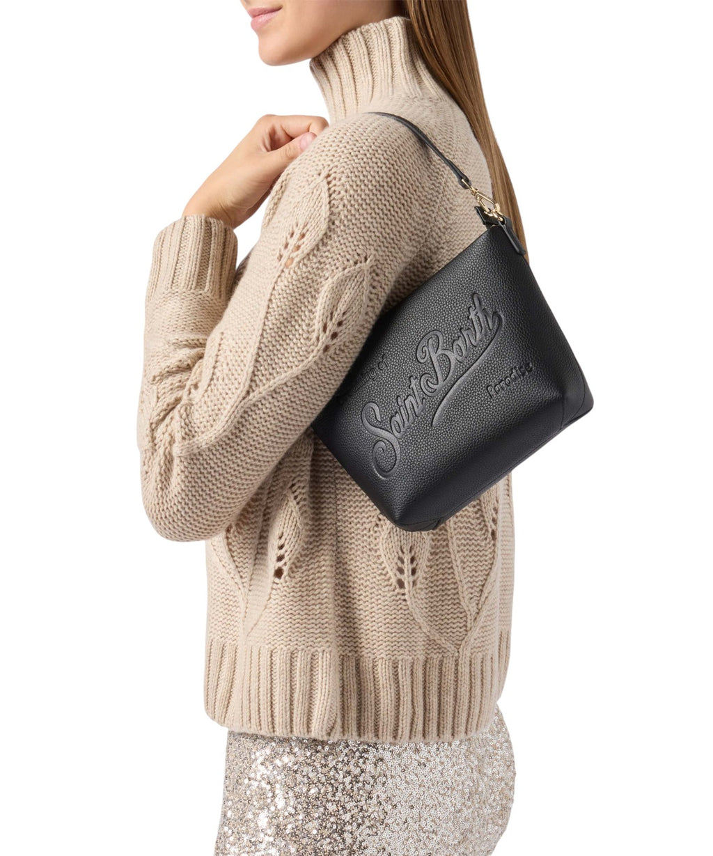Aline Bag in pelle martellata nera – borsa a spalla con doppia tracolla-Mc2 Saint Barth-Borse a spalla-Vittorio Citro Boutique