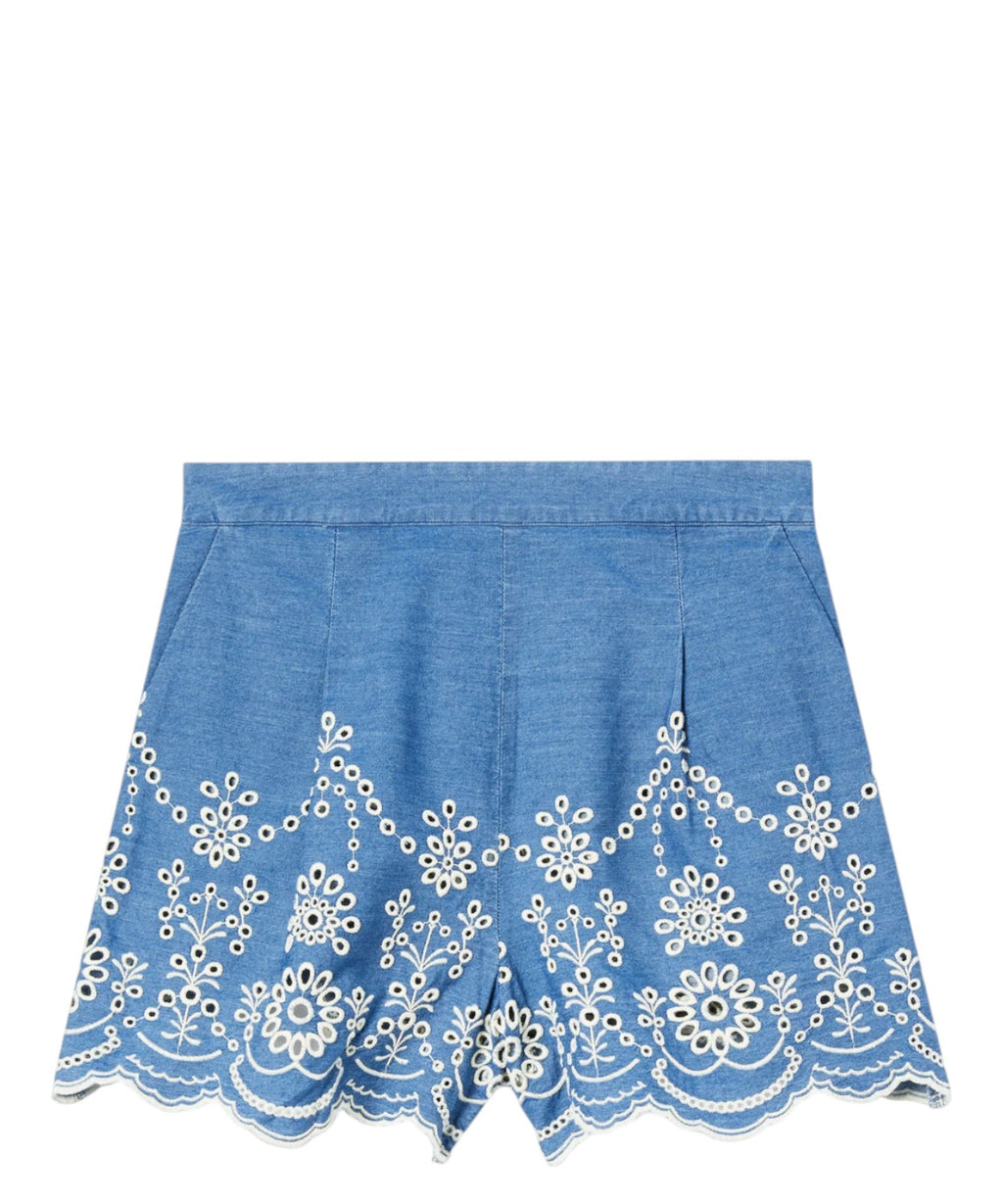 Shorts MC2 Saint Barth en denim Sangallo con bordado floral