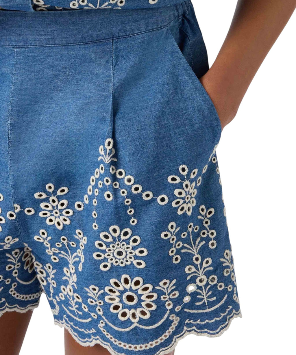 Shorts MC2 Saint Barth en denim Sangallo con bordado floral