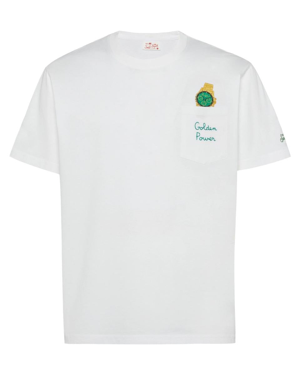 T-shirt Austin in Cotone Bianco con Ricamo Golden Power-Mc2 Saint Barth-T-shirt-Vittorio Citro Boutique