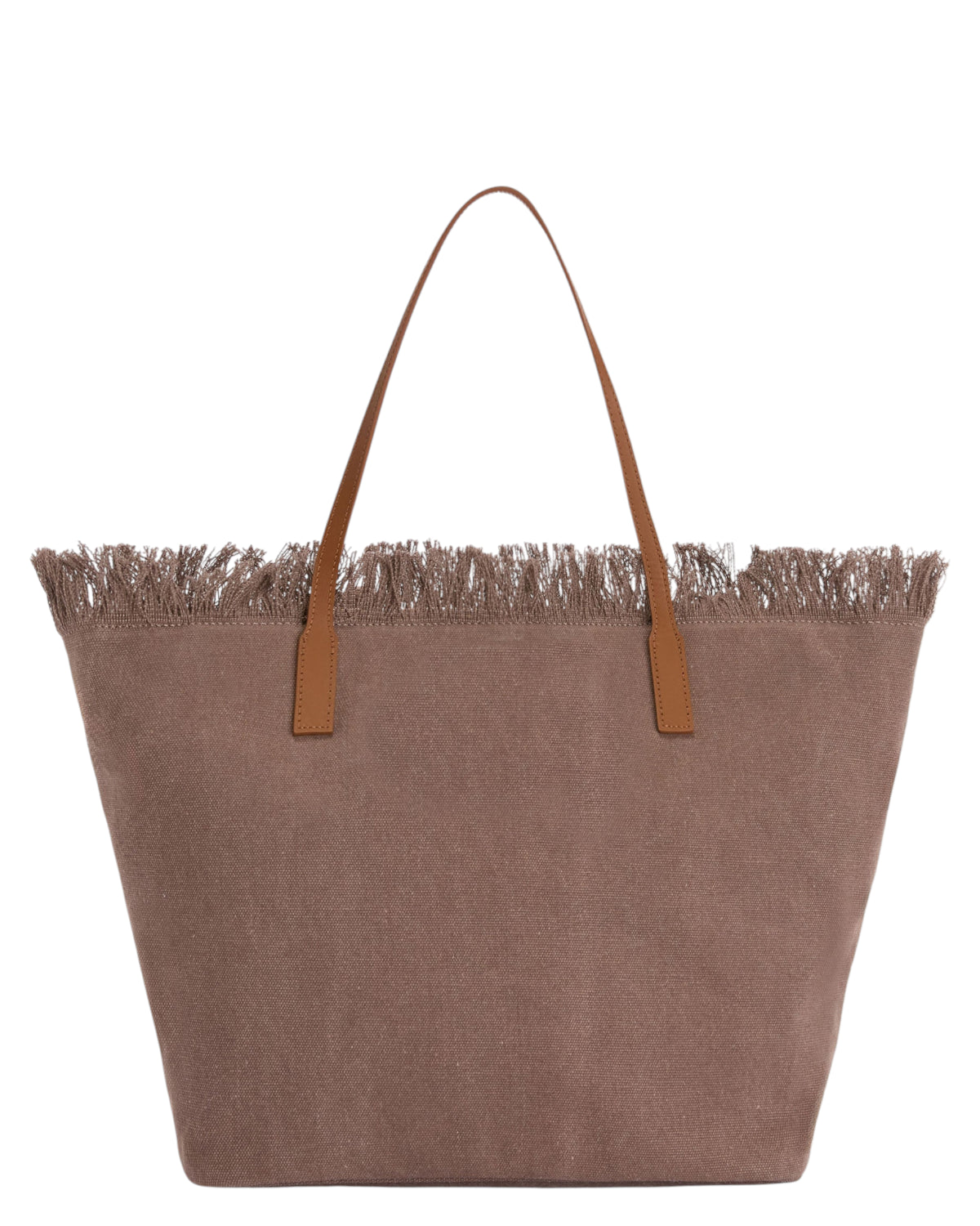 Borsa Shopper City in Canvas Marrone con Frange