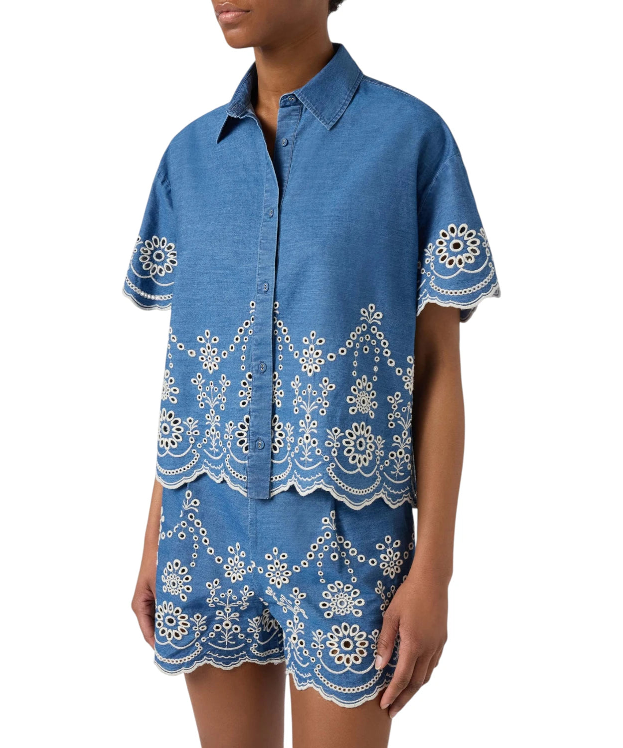 Camicia Donna Clementine in Chambray con Ricamo Floreale