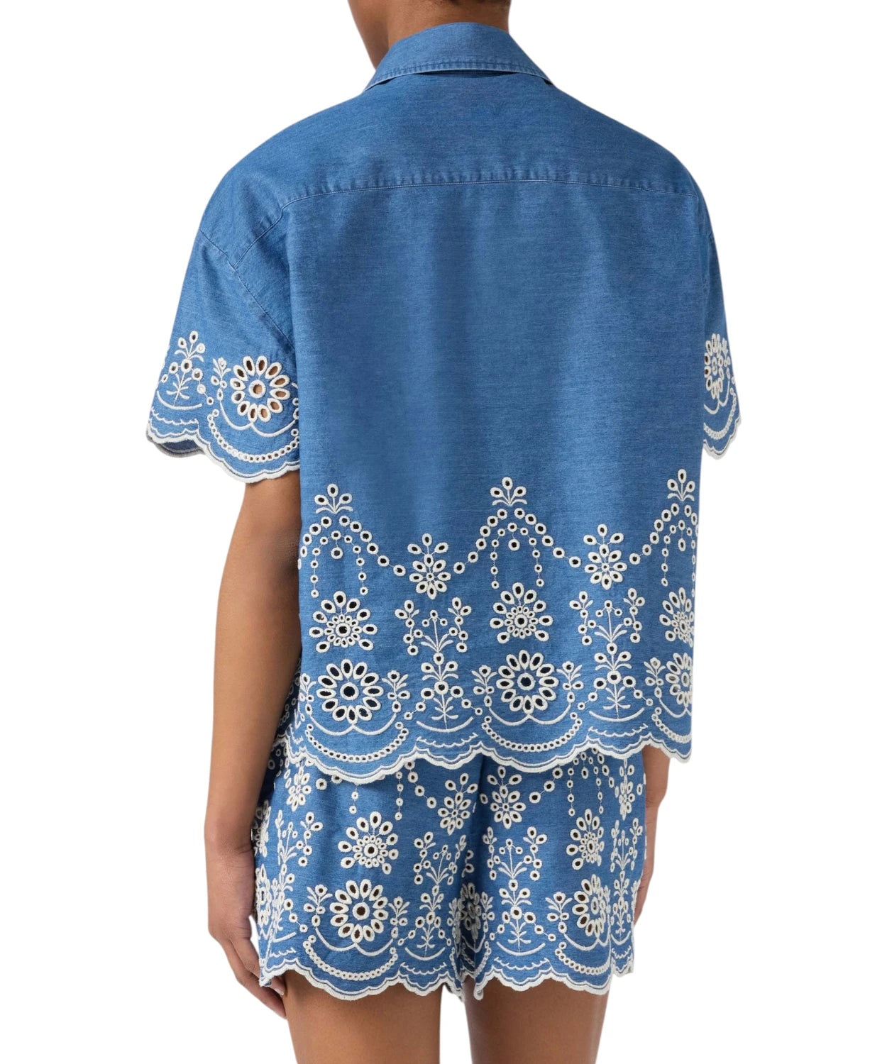 Camicia Donna Clementine in Chambray con Ricamo Floreale