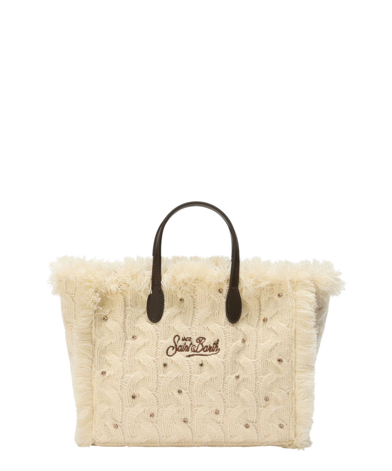 Colette Wool Braid bianca a trecce con strass e tracolla removibile-Mc2 Saint Barth-Borse a mano-Vittorio Citro Boutique