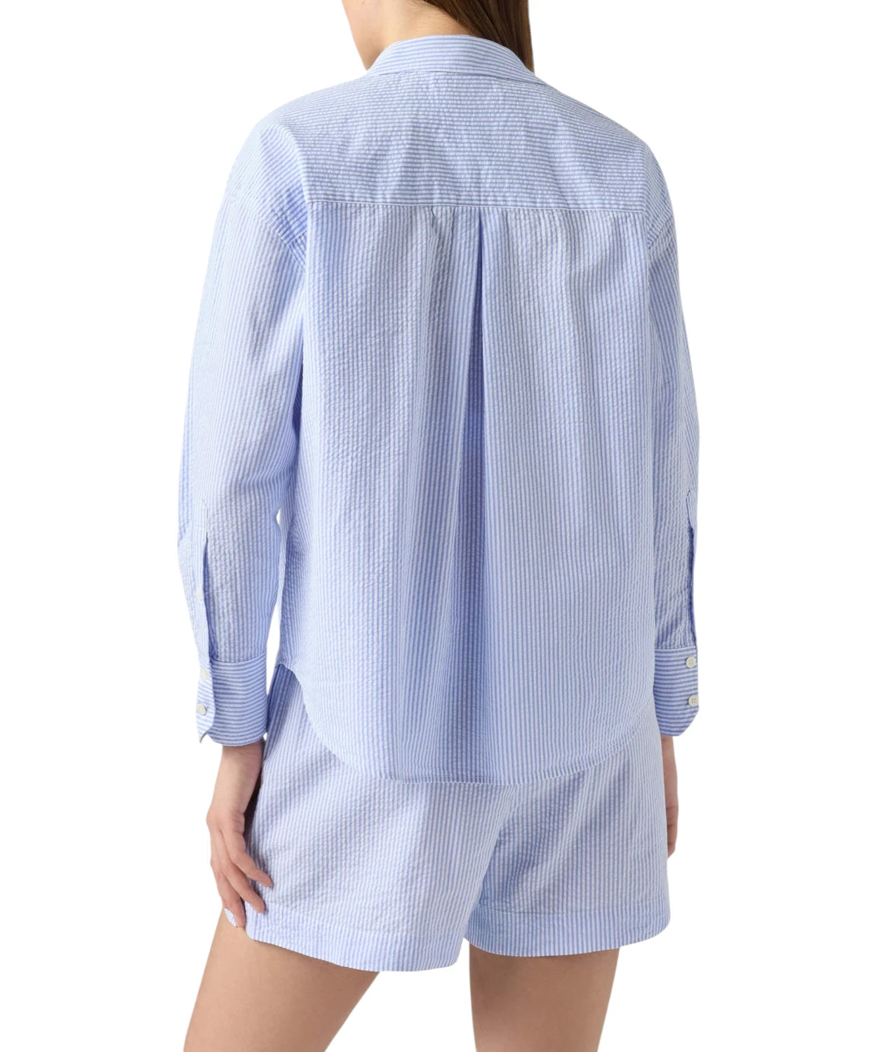 Camicia Cristal in Cotone Seersucker a Righe con Ricami