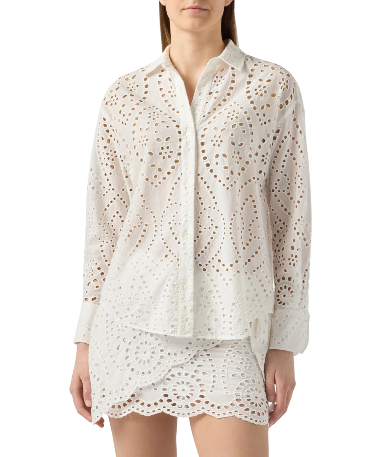 Camicia Donna Cristal in Cotone Sangallo con Ricamo All Over