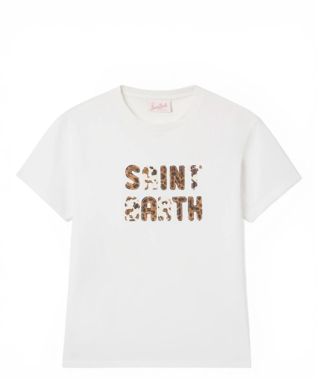 Emilie cotton T-shirt with animalier logo patch for women