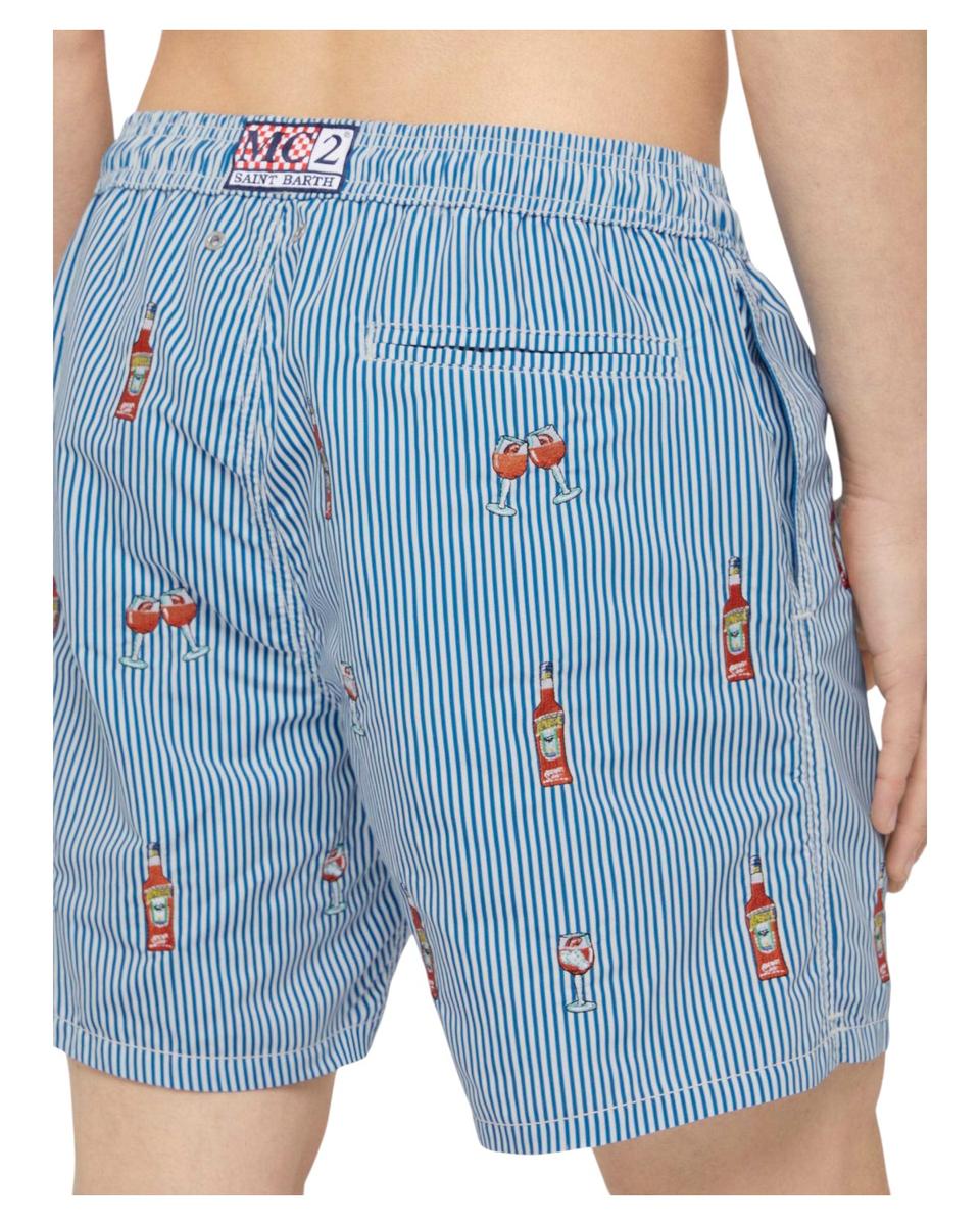Costume Gustavia Righe Blu con Ricamo Aperol Spritz – Edizione Speciale-Mc2 Saint Barth-Costumi da bagno-Vittorio Citro Boutique