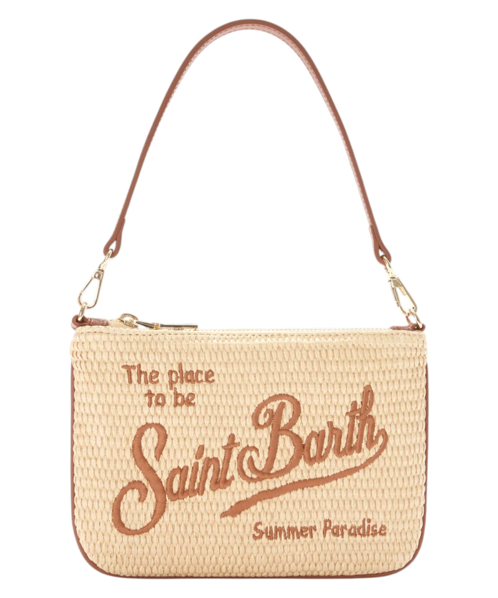 Mini Parisienne Pouch in Rafia con Logo Ricamato