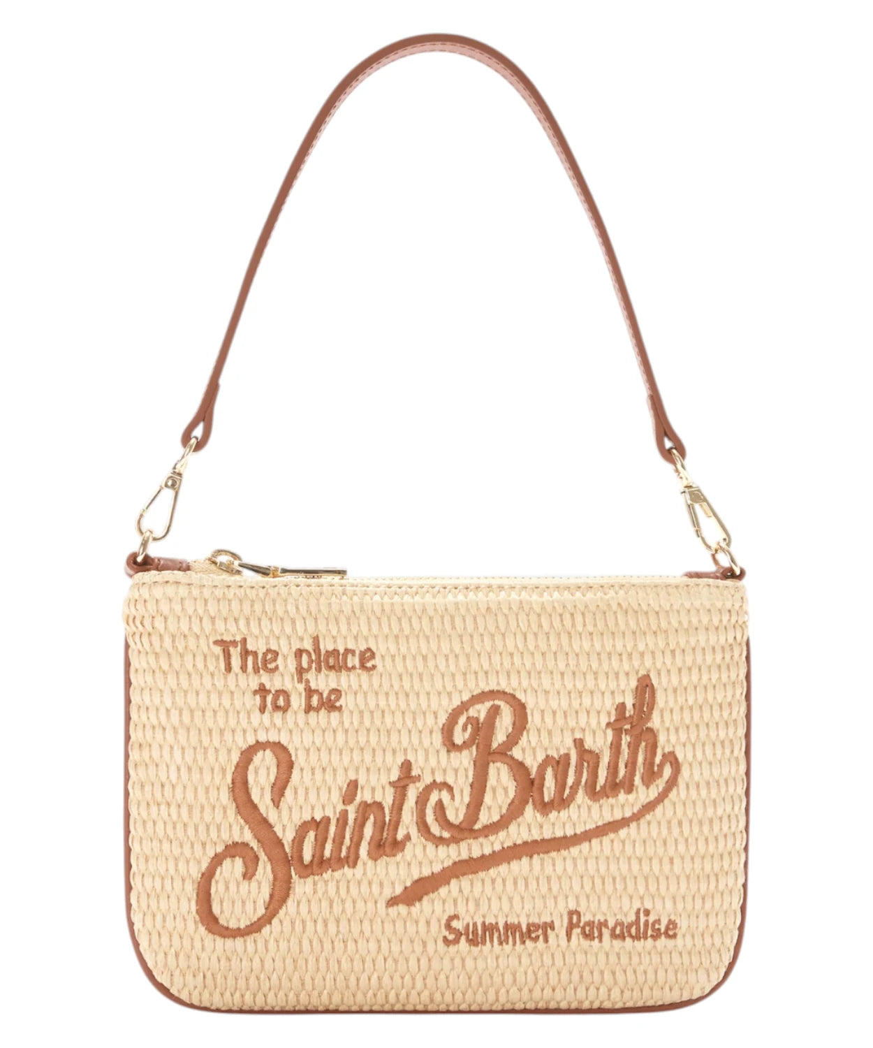 Mini Parisienne Pouch in Rafia con Logo Ricamato