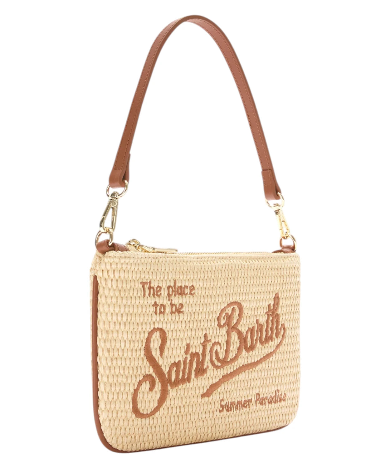 Mini Parisienne Pouch in Rafia con Logo Ricamato