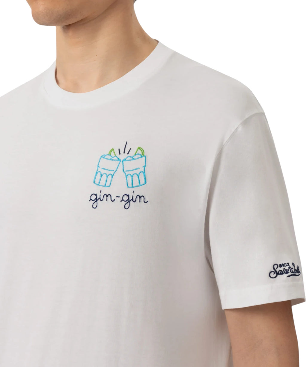 Men's Portofino MC2 Saint Barth T-Shirt with Gin Gin Embroidery