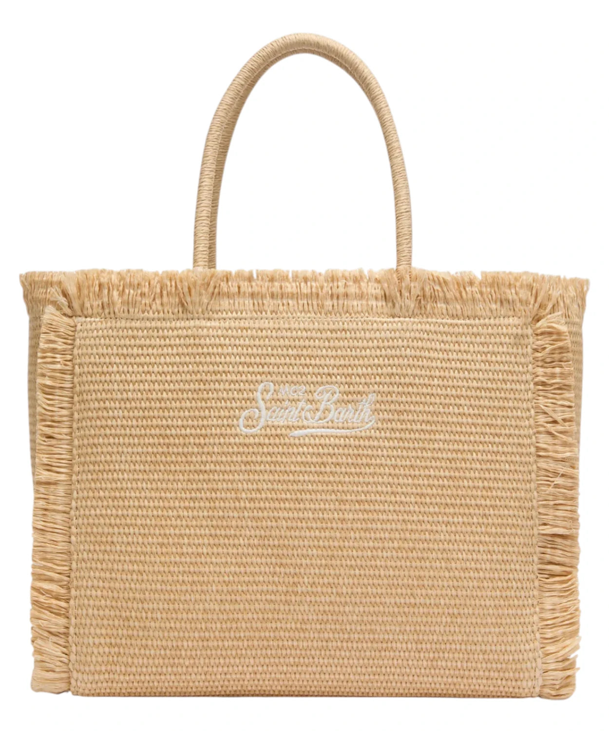 Borsa a spalla Vanity effetto paglia beige con logo ricamato Saint Barth-Mc2 Saint Barth-Borse a mano-Vittorio Citro Boutique