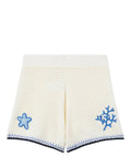 Yvette white eyelet shorts with navy crochet patch