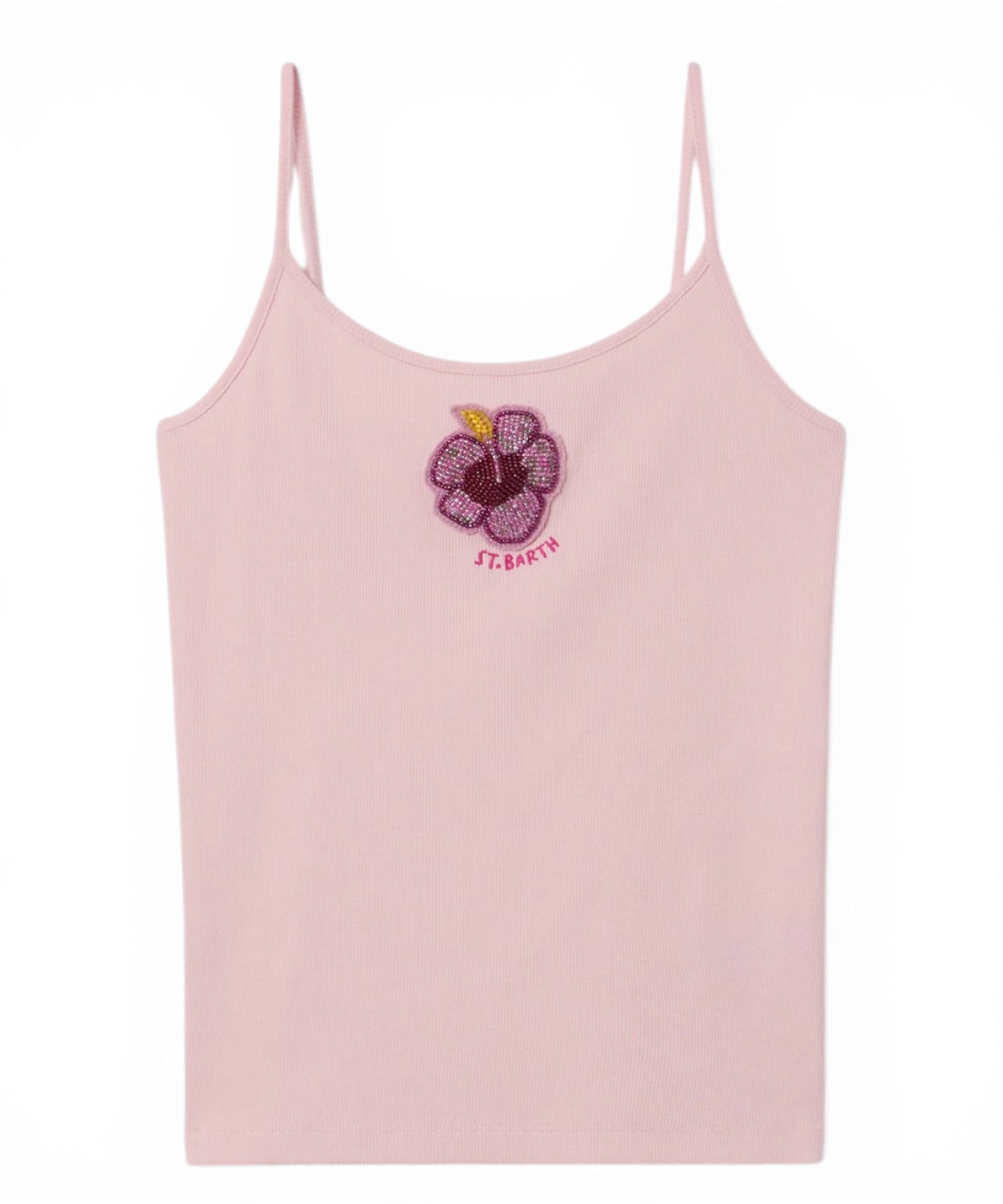 Zaira ribbed tank top with floral beaded patch