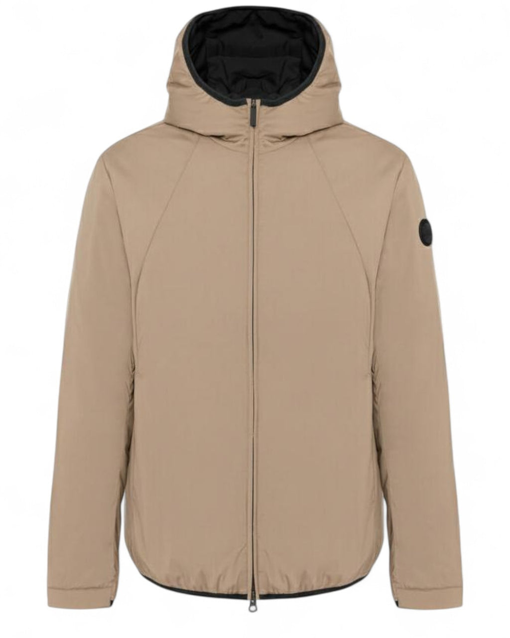 Giacca stretch autunnale Colmar con cappuccio beige da uomo, chiusura zip e design minimal, ideale per la mezza stagione FW26.