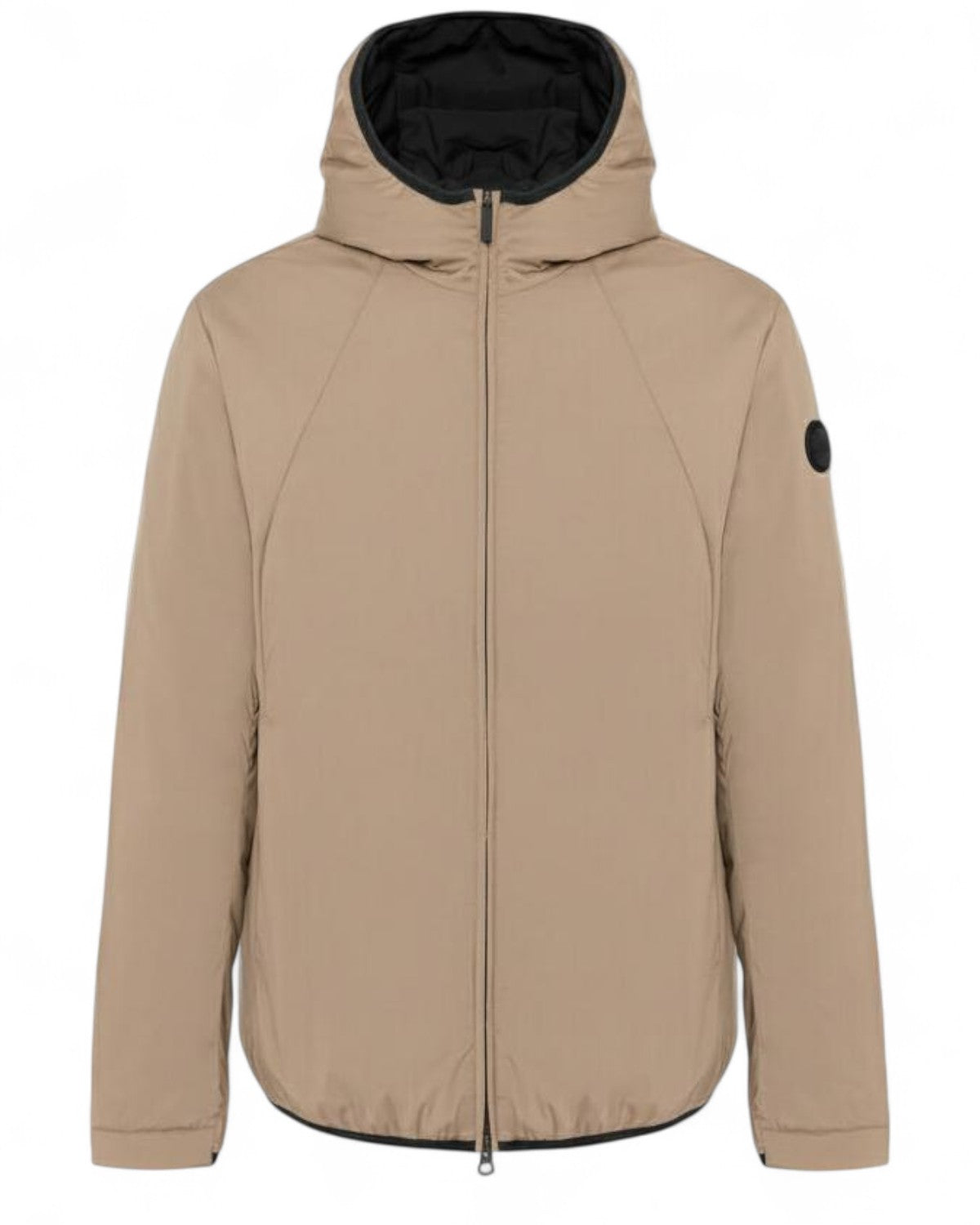 Giacca stretch autunnale Colmar con cappuccio beige da uomo, chiusura zip e design minimal, ideale per la mezza stagione FW26.