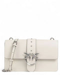 Borsa Love Bag One Simply PINKO in pelle liscia color avorio con fibbia Love Birds in metallo e tracolla regolabile a catena.