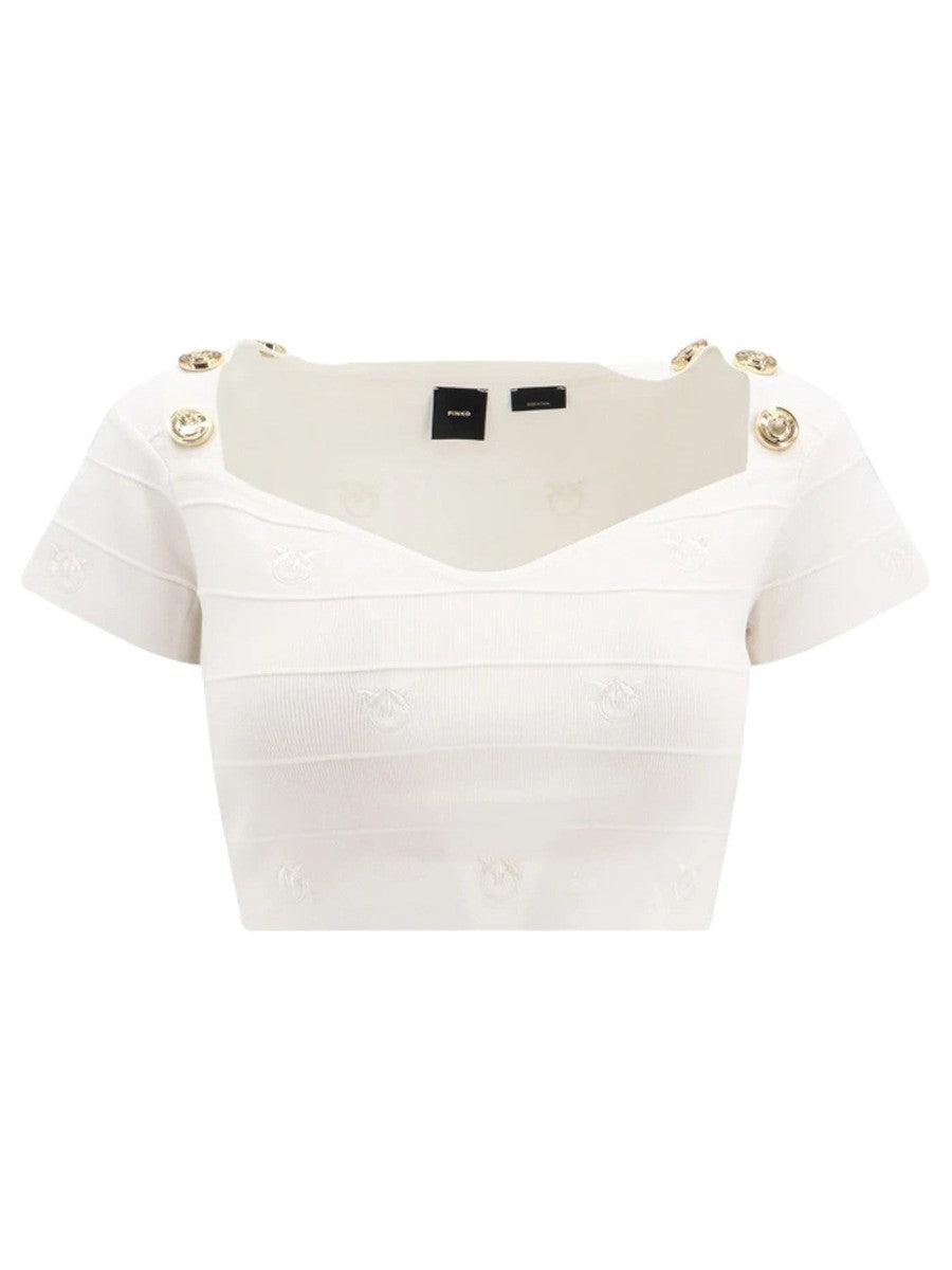 Crop Top Jacquard Love Birds Hoodia-Pinko-Top-Vittorio Citro Boutique