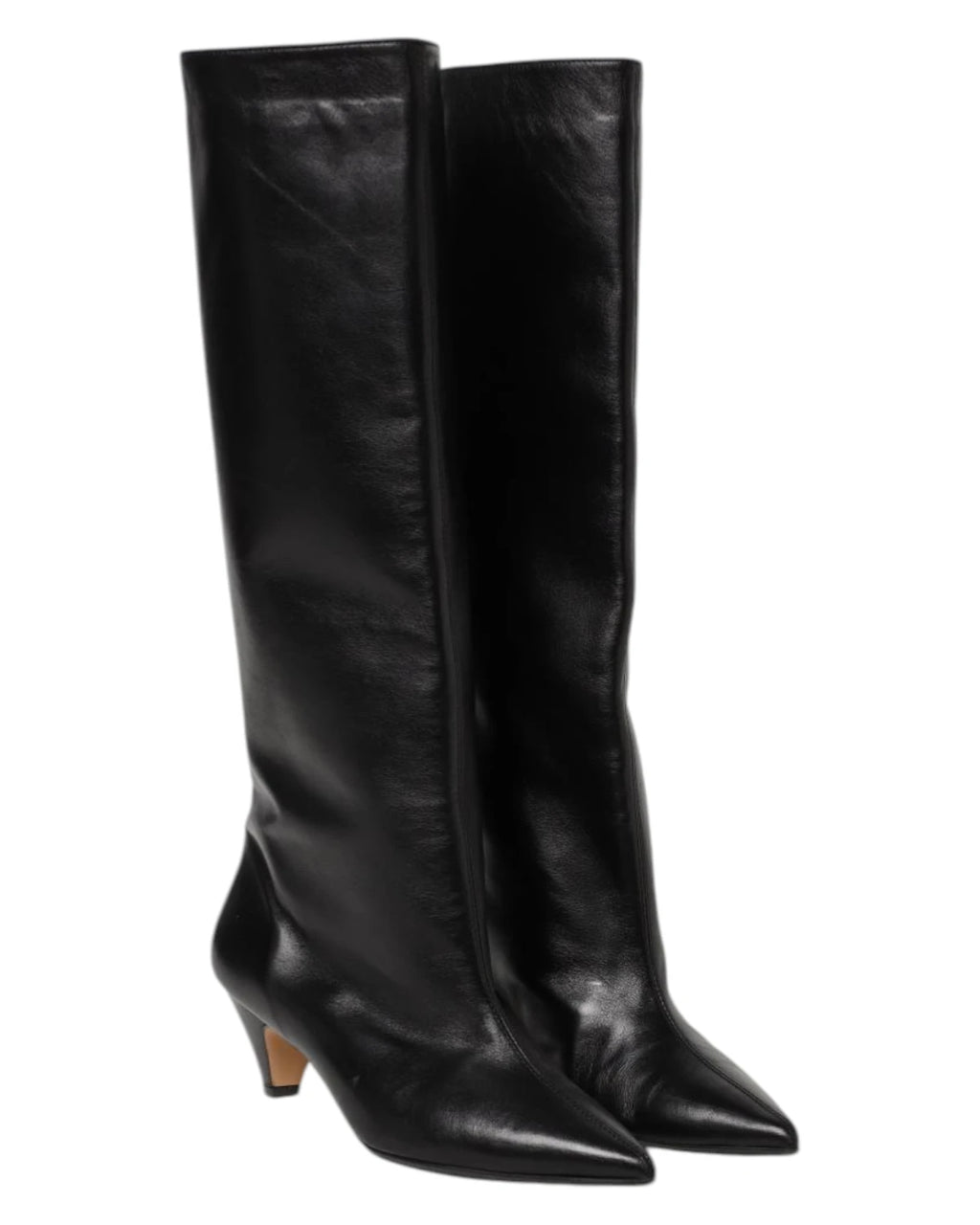 Women's Black Leather Pull-On Boots with 5 cm Heel