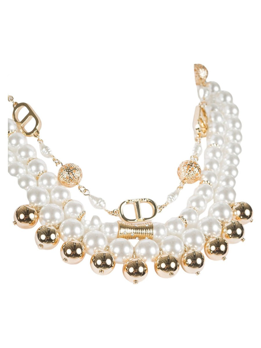 Collana con Catena Logo T e Perle Bicolore-Twinset-Collane-Vittorio Citro Boutique