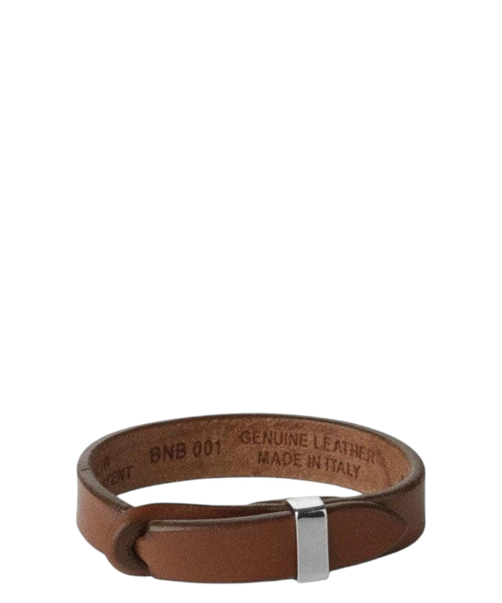 Bull leather nobuckle bracelet with silver detail