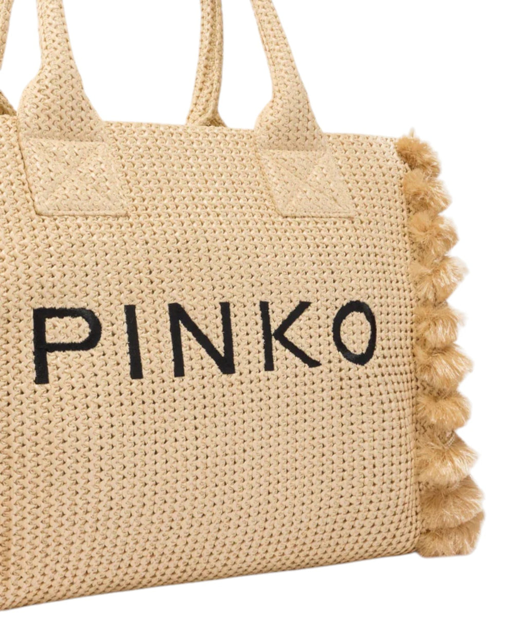 PINKO Beach shopper bag in woven raffia