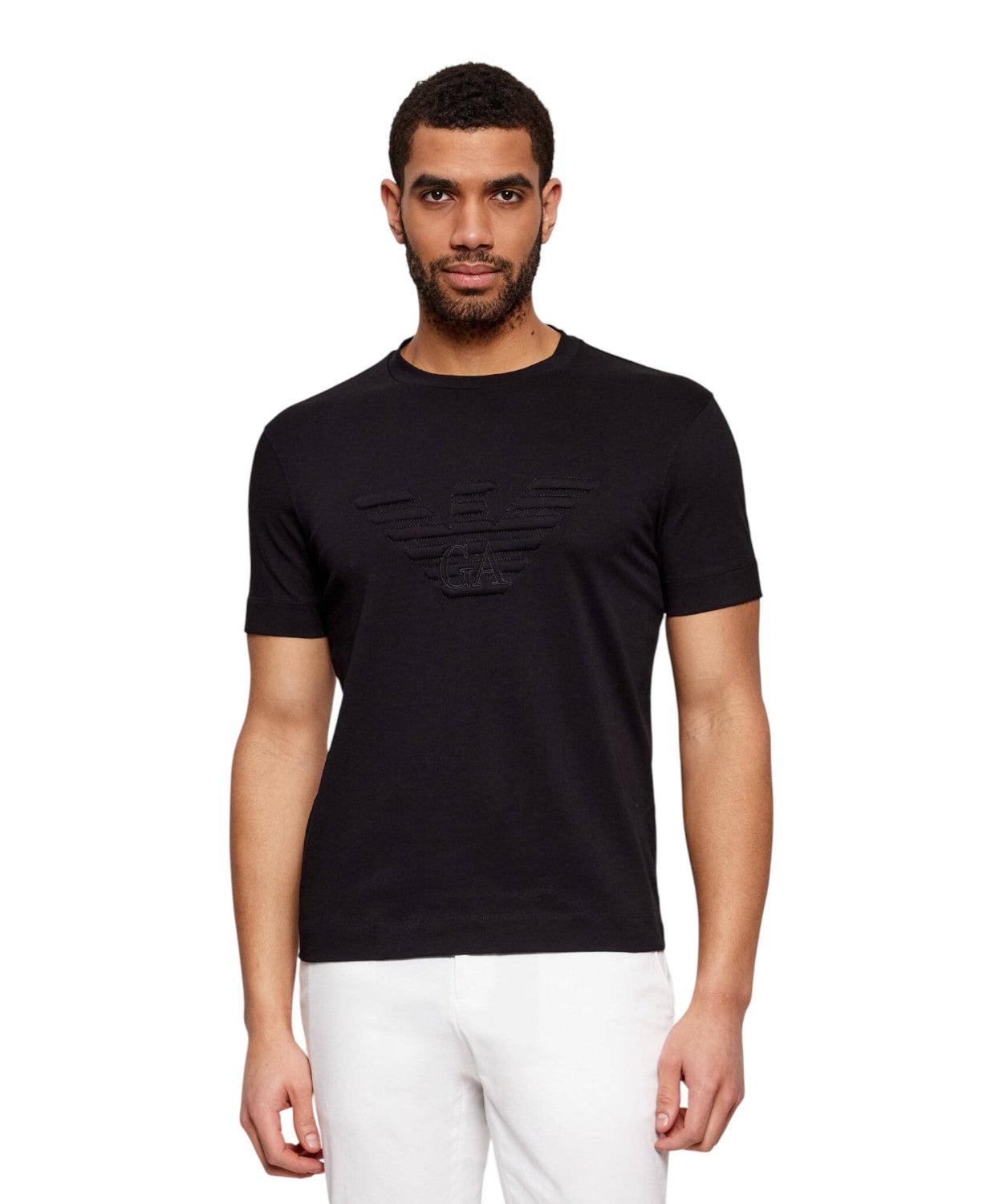Emporio Armani T-shirt Uomo Fit in Cotone con Logo in Rilievo