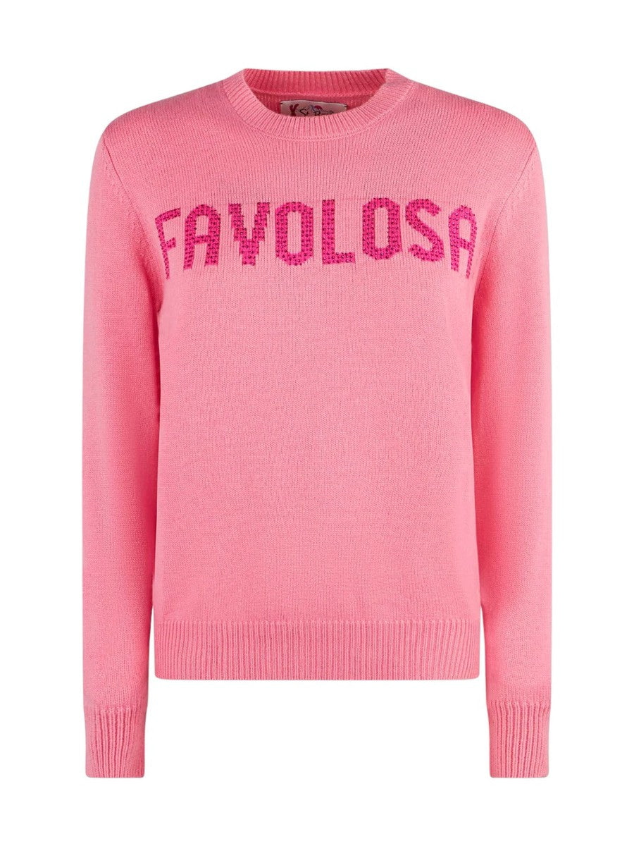 Maglia girocollo rosa con stampa strass Favolosa-Mc2 Saint Barth-Maglieria-Vittorio Citro Boutique